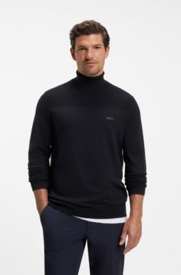 Maglione a collo alto in misto lana con dettagli strutturati, Blu scuro