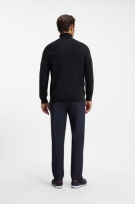 Wool-blend rollneck sweater with structured details, Dark Blue