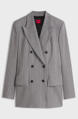 Regular-fit hourglass blazer in pinstripe fabric, Grey Patterned