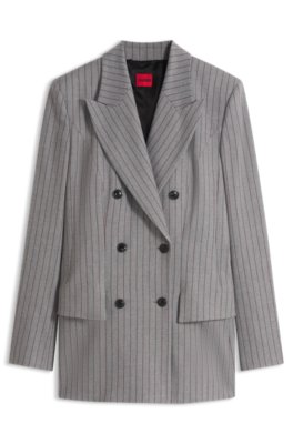 Hugo Donna Grigio A Motivi Blazer Regular Fit A Clessidra In Tessuto Gessato