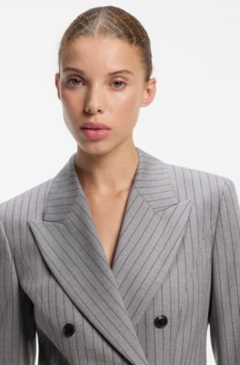Regular-fit hourglass blazer in pinstripe fabric, Grey Patterned