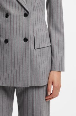 Regular-fit hourglass blazer in pinstripe fabric, Grey Patterned