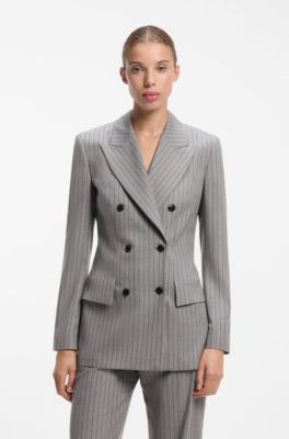 Regular-fit hourglass blazer in pinstripe fabric, Grey Patterned