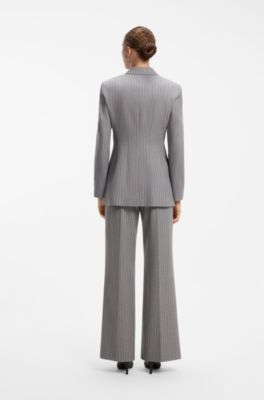 Regular-fit hourglass blazer in pinstripe fabric, Grey Patterned