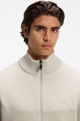 Hybrid zip-through jacket in stretch fabric, Light Beige