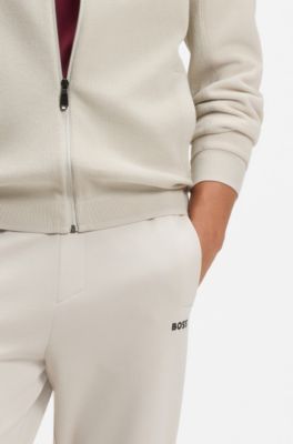Hybrid zip-through jacket in stretch fabric, Light Beige