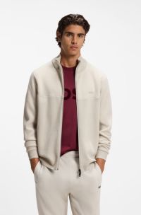 Hybrid zip-through jacket in stretch fabric, Light Beige