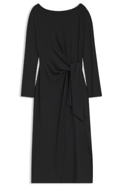 Long-sleeved jersey maxi dress with tie waist