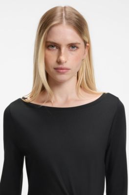 Langarm-Maxikleid aus Jersey mit Bindeg&uuml;rtel, Schwarz