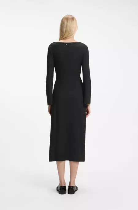Long-sleeved jersey maxi dress with tie waist
