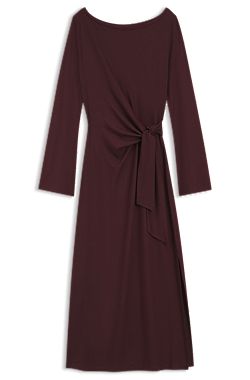 Long-sleeved jersey maxi dress with tie waist