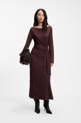 Langarm-Maxikleid aus Jersey mit Bindeg&uuml;rtel, Dunkelrot