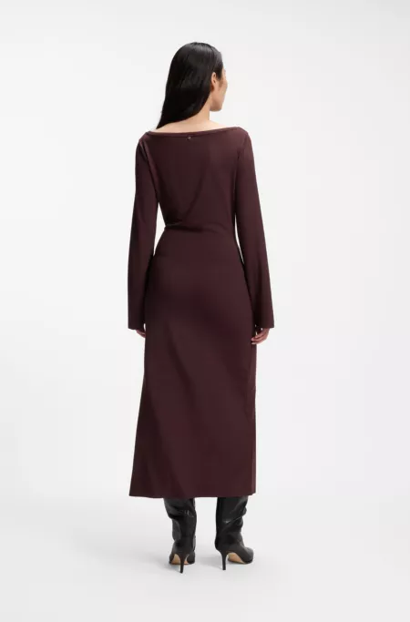 Long-sleeved jersey maxi dress with tie waist