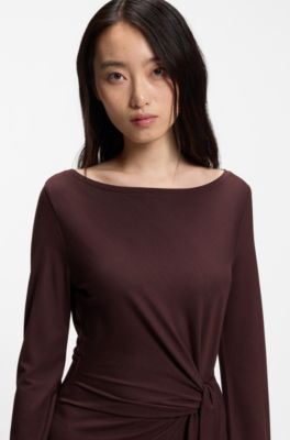Langarm-Maxikleid aus Jersey mit Bindeg&uuml;rtel, Dunkelrot