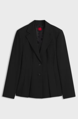 Regular-fit blazer with pleated peplum hem, Black