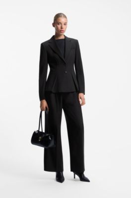 Regular-fit blazer with pleated peplum hem, Black