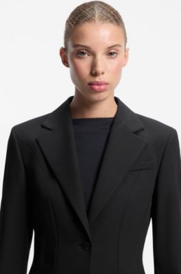 Regular-fit blazer with pleated peplum hem, Black