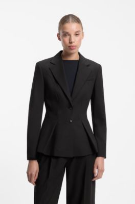 Regular-fit blazer with pleated peplum hem, Black