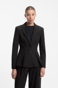 Regular-fit blazer with pleated peplum hem, Black