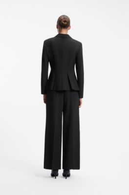 Regular-fit blazer with pleated peplum hem, Black