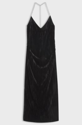 Velvet maxi dress with chain neckholder straps, Black