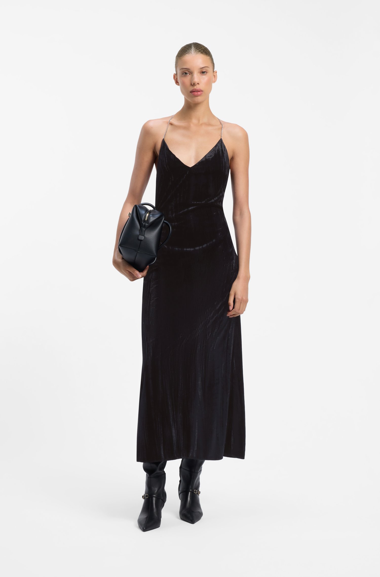 Hugo Velvet maxi dress with chain neckholder straps klänningar dam