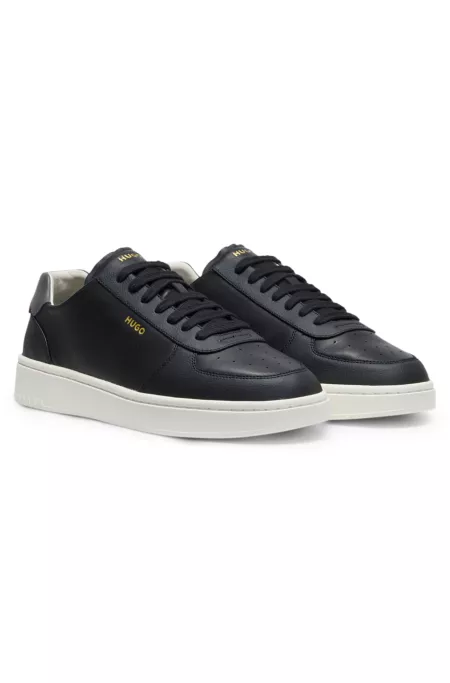 Leather trainers with gold-tone logo