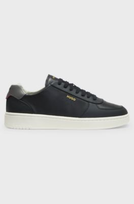 Leather trainers with gold-tone logo, Black