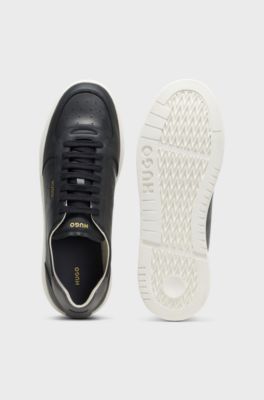 Leather trainers with gold-tone logo, Black