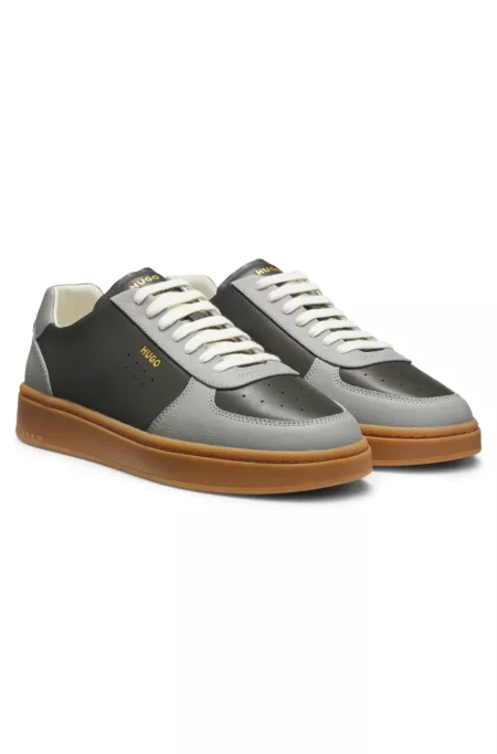 Leather trainers with gold-tone logo