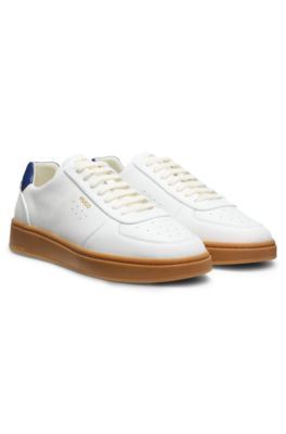 Leather trainers with gold-tone logo, White