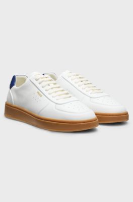 Leather trainers with gold-tone logo, White