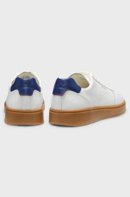 Leather trainers with gold-tone logo, White