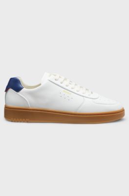 Leather trainers with gold-tone logo, White