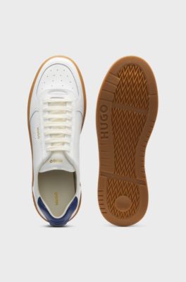 Leather trainers with gold-tone logo, White