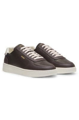 Leather trainers with gold-tone logo