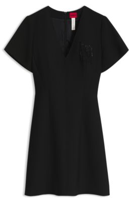 Sequin-trim evening dress, Black