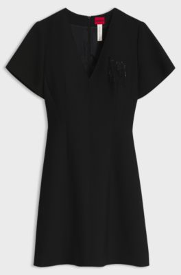 Sequin-trim evening dress, Black