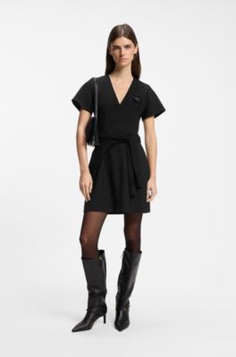 Sequin-trim evening dress, Black