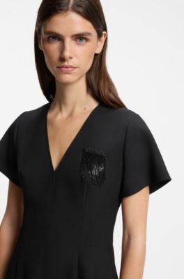 Sequin-trim evening dress, Black