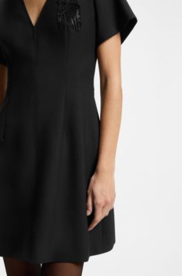 Sequin-trim evening dress, Black
