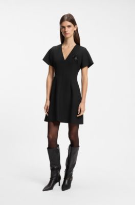 Sequin-trim evening dress, Black