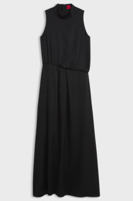 Satin maxi dress with scarf neckline, Black