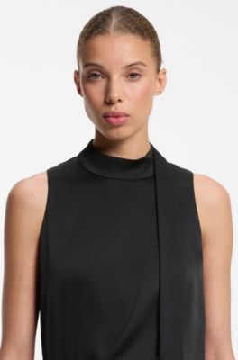 Satin maxi dress with scarf neckline, Black