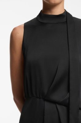 Satin maxi dress with scarf neckline, Black