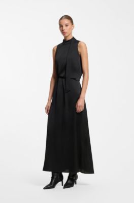 Satin maxi dress with scarf neckline, Black