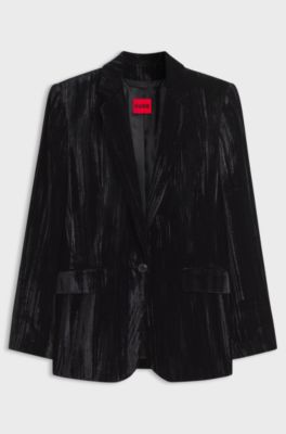 Single-button velvet blazer in a regular fit, Black