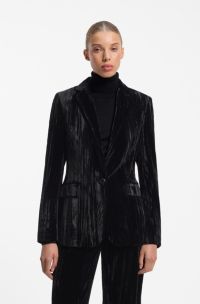 Single-button velvet blazer in a regular fit, Black