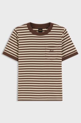 Striped cotton T-shirt with chest pocket, Patterned