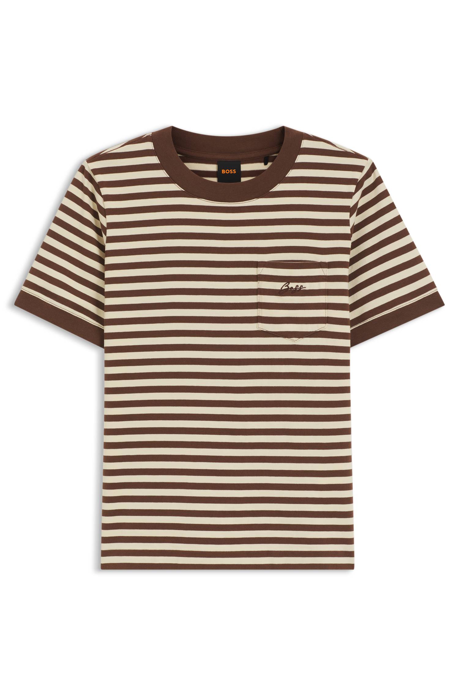 Boss Striped cotton T-shirt with chest pocket dam – bild 4